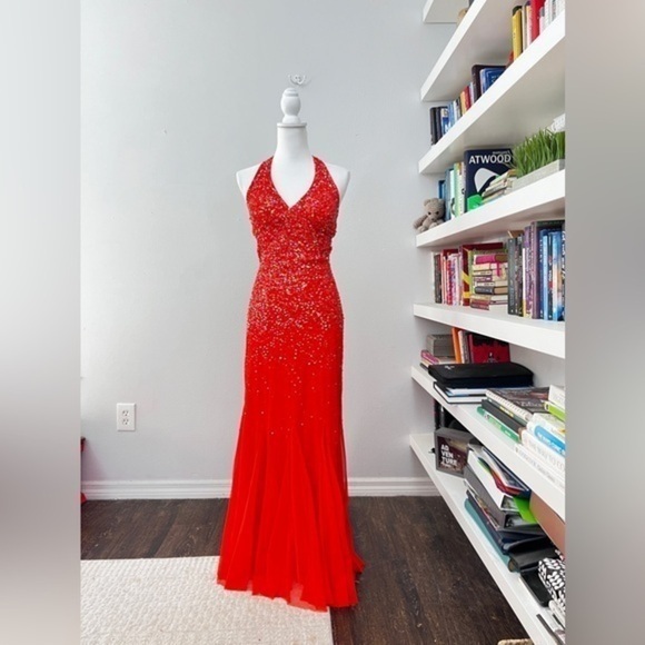 Cache Coral Sparkle Gown size 2 - Picture 1 of 15